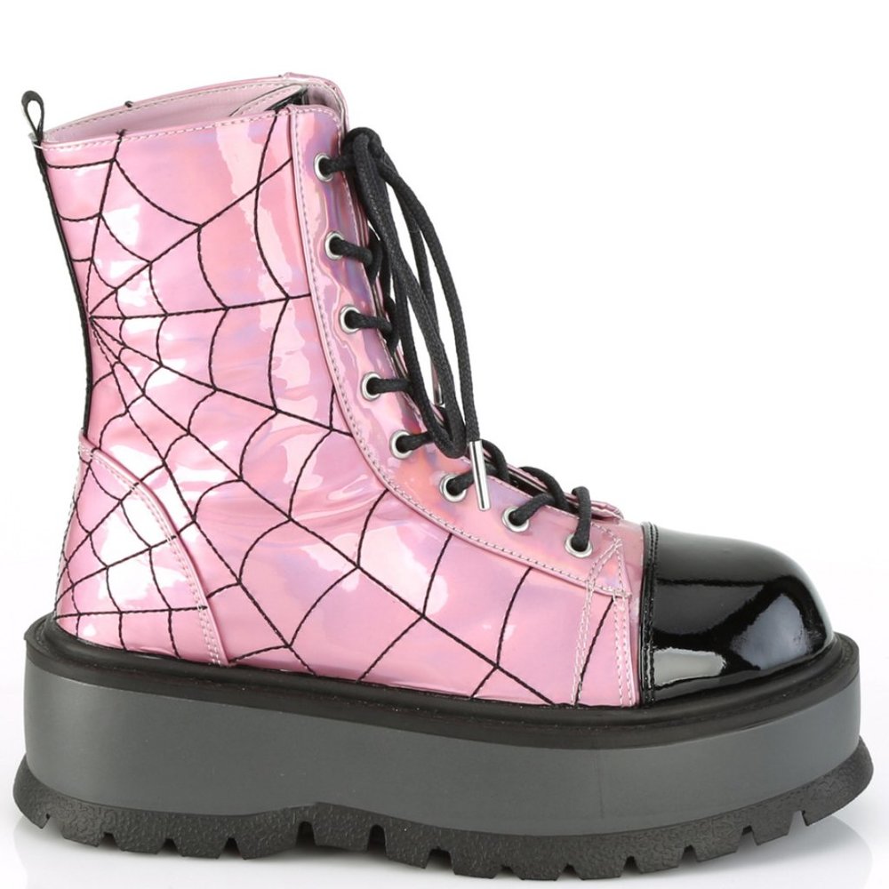 Gothic Spider Web Platform Lace Up Ankle Boots